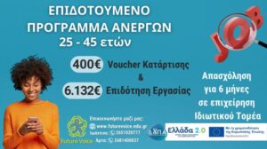 Είσαι δικαιούχος του voucher 25-45 ετών; Δηλώστε άμεσα τη συμμετοχή στα τμήματα κατάρτισης.
