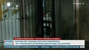 Γκαζάκια μπροστά από παράρτημα του υπουργείου Αγροτικής Ανάπτυξης (βίντεο)