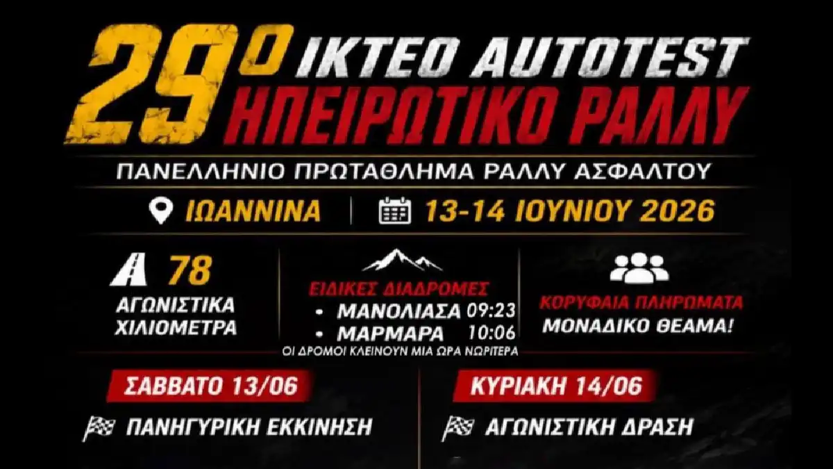 Ιωάννινα: Με 25 συμμετοχές το 29ο Autotest Ηπειρωτικό Ράλλυ στις 13-14 Ιουνίου