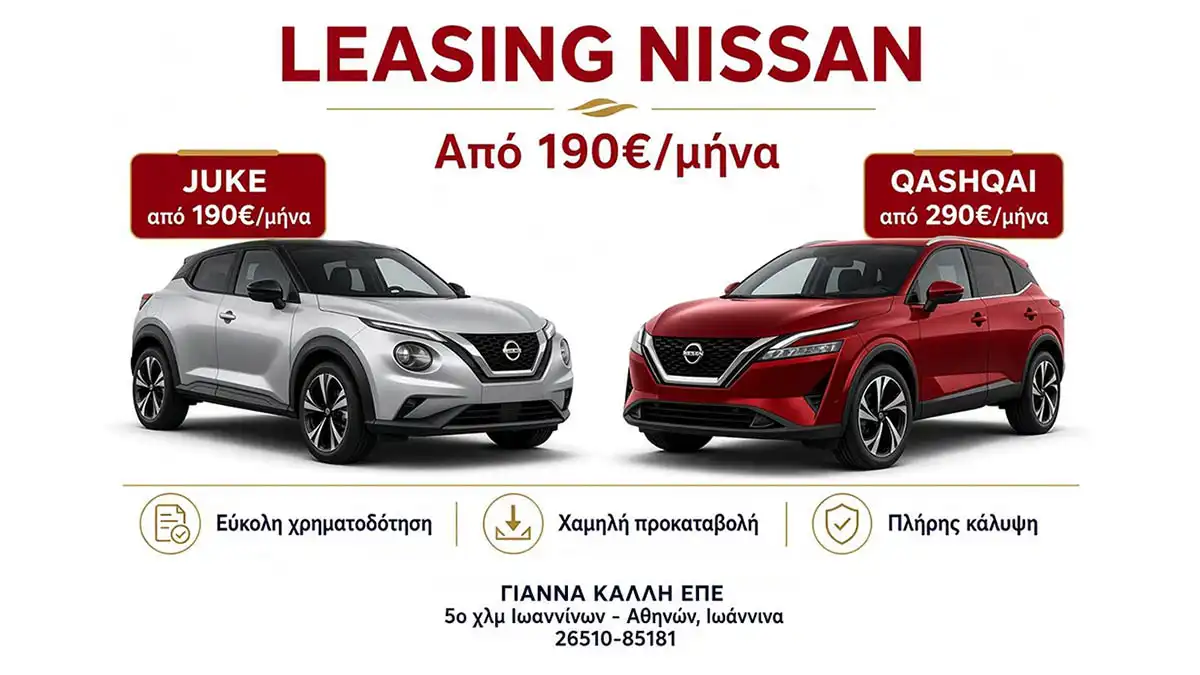 ΓΙΑΝΝΑ ΚΑΛΛΗ ΕΠΕ: Nissan Juke και Qashqai με χαμηλή μηνιαία δόση leasing